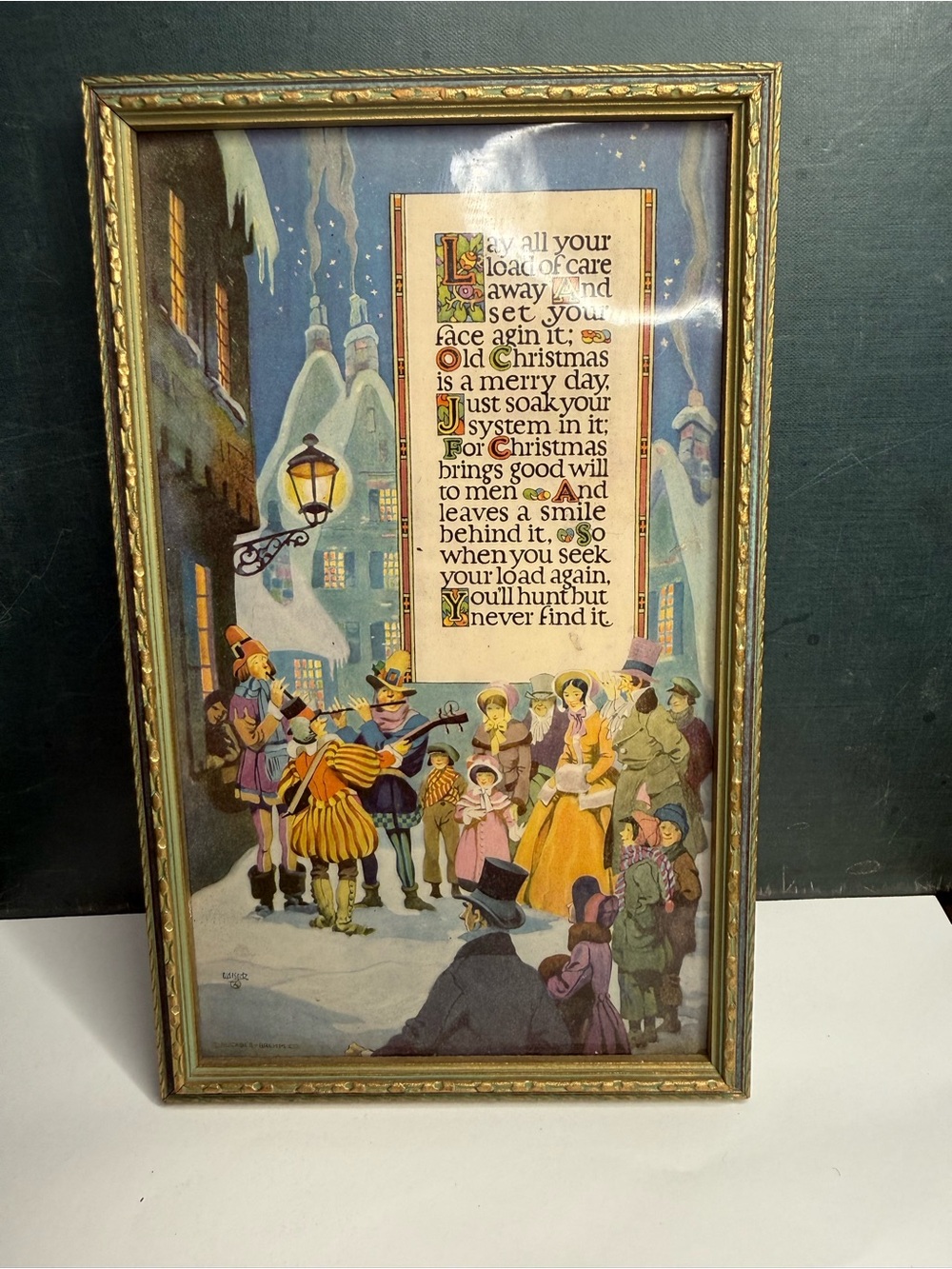 Vintage Gold Tone Christmas Quote Framed Wall Art